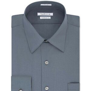 𝅺VAN Heusen Grey Classic-Fit Poplin Dress Shirt 17 36-37